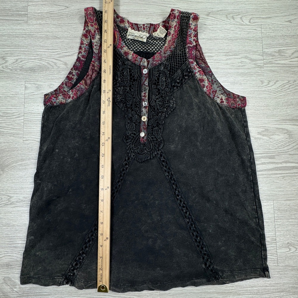 Gimmicks Women's Tank Top Large Black Crochet Lace Paisley Mesh Mixed Media Boho - Picture 3 of 6
